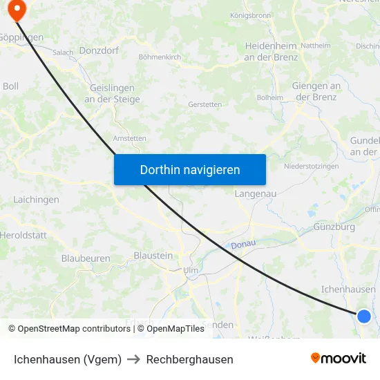 Ichenhausen (Vgem) to Rechberghausen map
