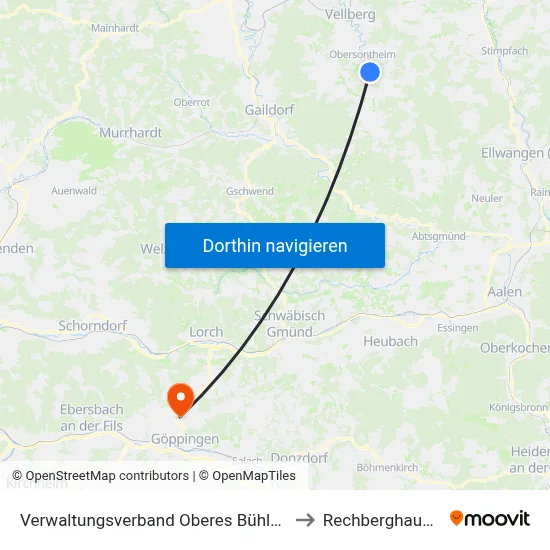 Verwaltungsverband Oberes Bühlertal to Rechberghausen map