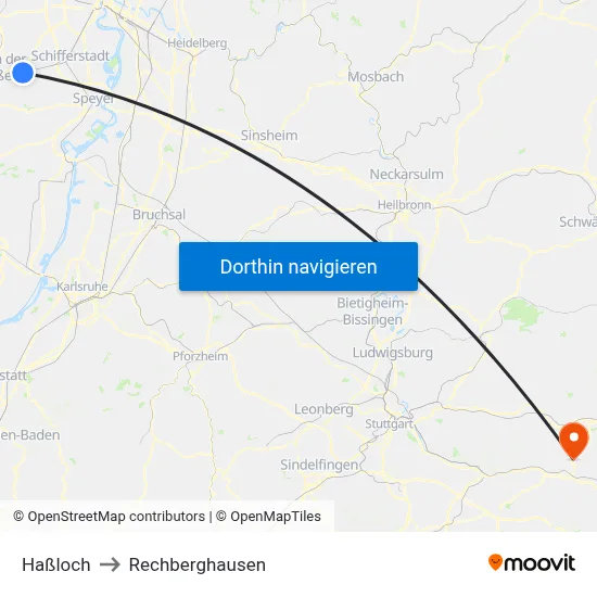 Haßloch to Rechberghausen map