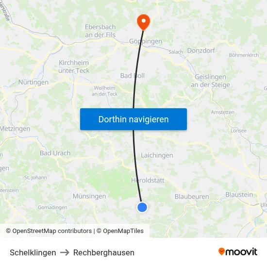 Schelklingen to Rechberghausen map