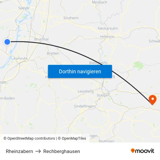 Rheinzabern to Rechberghausen map