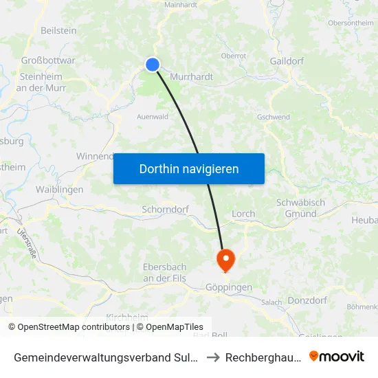 Gemeindeverwaltungsverband Sulzbach to Rechberghausen map