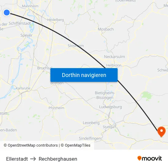 Ellerstadt to Rechberghausen map