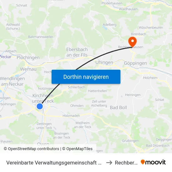 Vereinbarte Verwaltungsgemeinschaft Der Stadt Kirchheim Unter Teck to Rechberghausen map