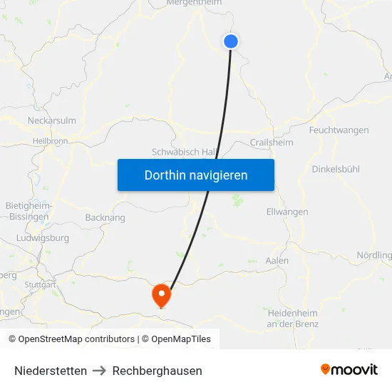 Niederstetten to Rechberghausen map