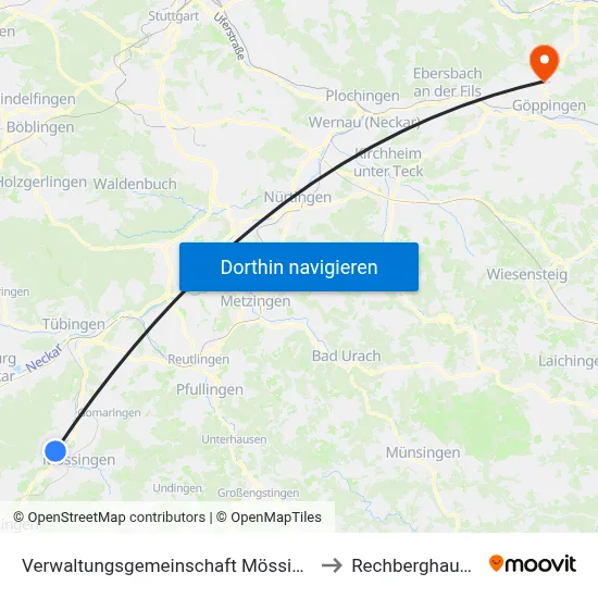 Verwaltungsgemeinschaft Mössingen to Rechberghausen map