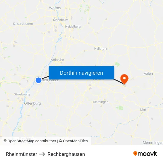 Rheinmünster to Rechberghausen map