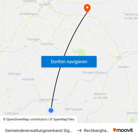 Gemeindeverwaltungsverband Sigmaringen to Rechberghausen map