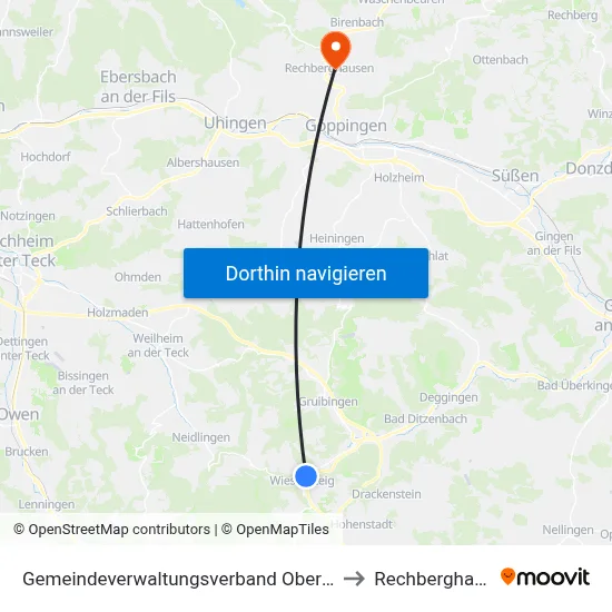 Gemeindeverwaltungsverband Oberes Filstal to Rechberghausen map