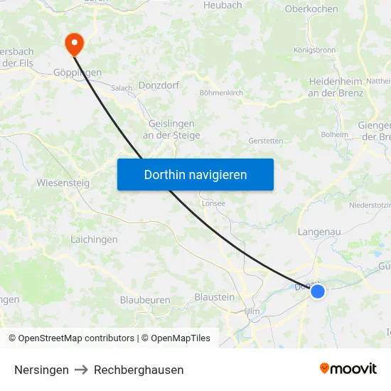 Nersingen to Rechberghausen map