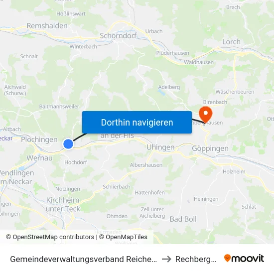 Gemeindeverwaltungsverband Reichenbach An Der Fils to Rechberghausen map