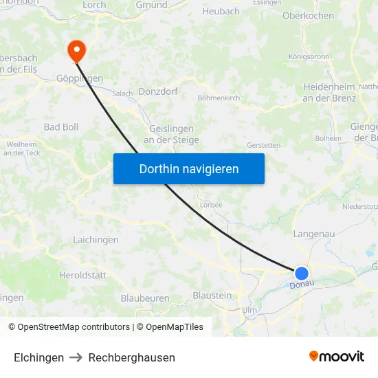 Elchingen to Rechberghausen map