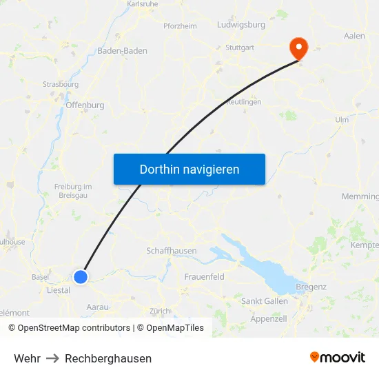 Wehr to Rechberghausen map