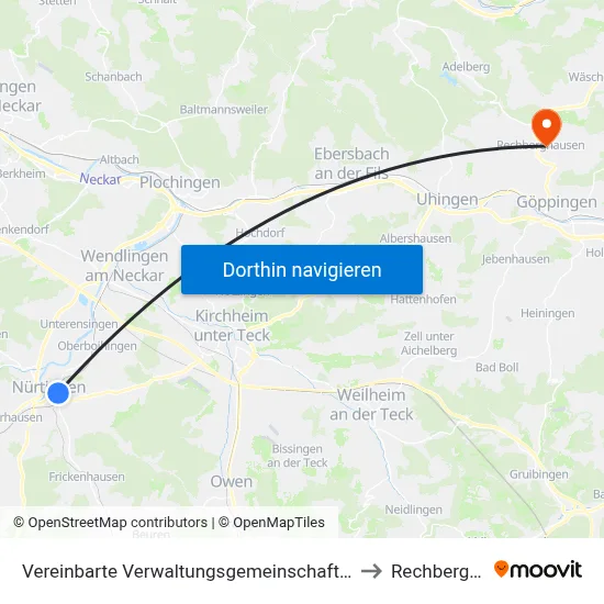 Vereinbarte Verwaltungsgemeinschaft Der Stadt Nürtingen to Rechberghausen map