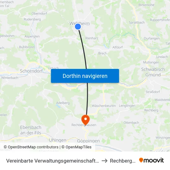 Vereinbarte Verwaltungsgemeinschaft Der Stadt Welzheim to Rechberghausen map