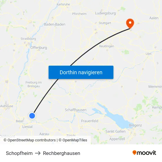 Schopfheim to Rechberghausen map