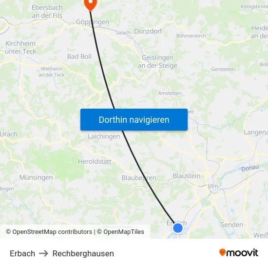 Erbach to Rechberghausen map