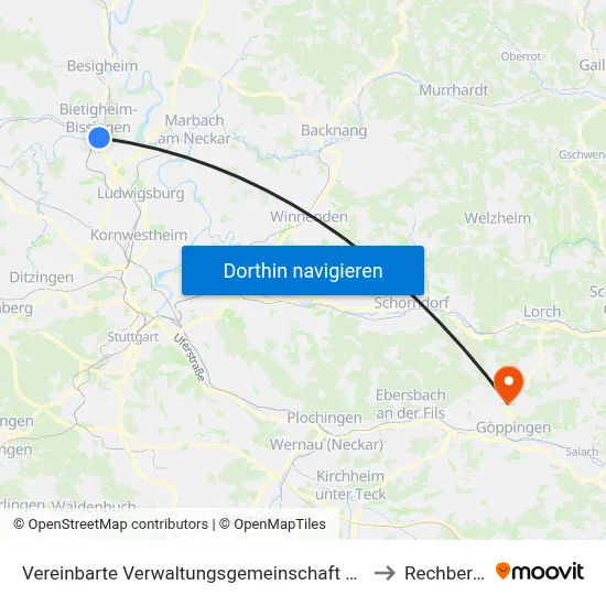 Vereinbarte Verwaltungsgemeinschaft Der Stadt Bietigheim-Bissingen to Rechberghausen map