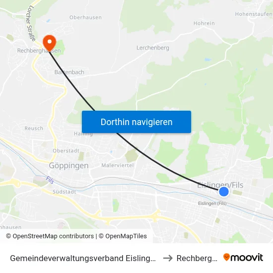 Gemeindeverwaltungsverband Eislingen-Ottenbach-Salach to Rechberghausen map