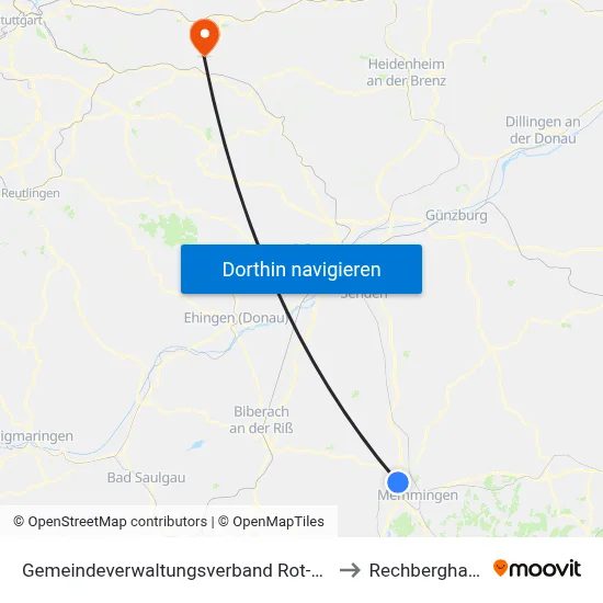 Gemeindeverwaltungsverband Rot-Tannheim to Rechberghausen map