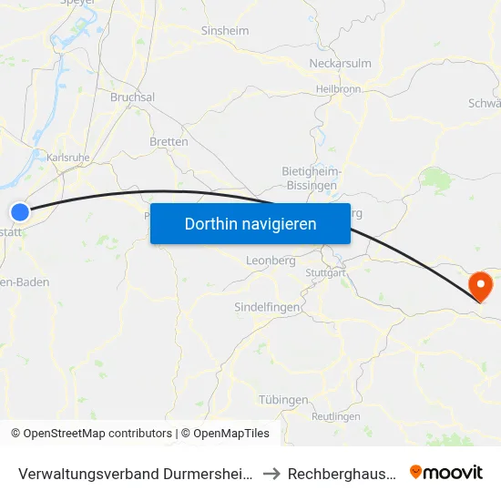 Verwaltungsverband Durmersheim to Rechberghausen map