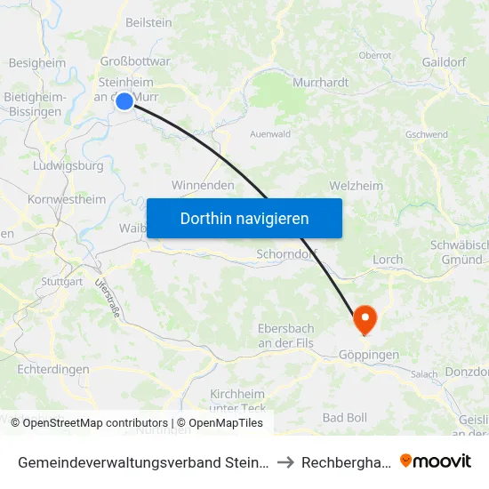 Gemeindeverwaltungsverband Steinheim-Murr to Rechberghausen map