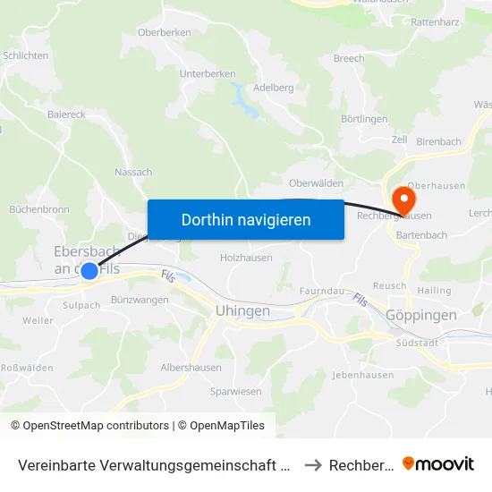 Vereinbarte Verwaltungsgemeinschaft Der Stadt Ebersbach An Der Fils to Rechberghausen map