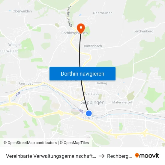 Vereinbarte Verwaltungsgemeinschaft Der Stadt Göppingen to Rechberghausen map