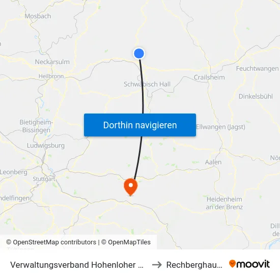 Verwaltungsverband Hohenloher Ebene to Rechberghausen map