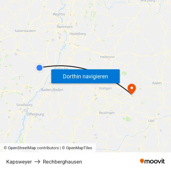 Kapsweyer to Rechberghausen map