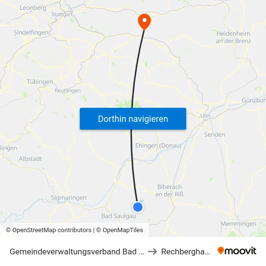 Gemeindeverwaltungsverband Bad Buchau to Rechberghausen map