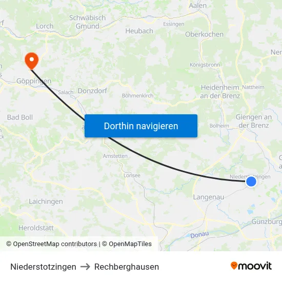 Niederstotzingen to Rechberghausen map