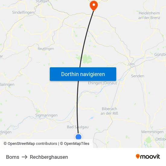 Boms to Rechberghausen map