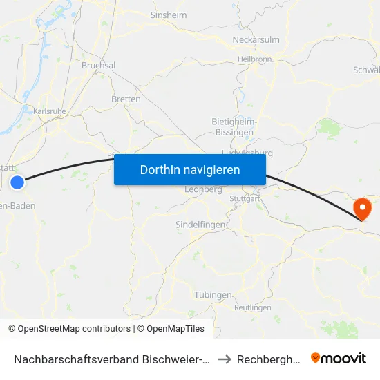 Nachbarschaftsverband Bischweier-Kuppenheim to Rechberghausen map
