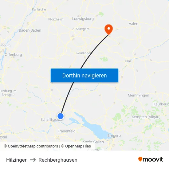 Hilzingen to Rechberghausen map
