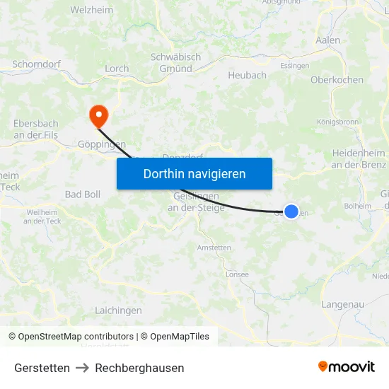 Gerstetten to Rechberghausen map