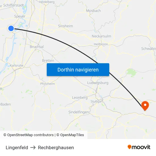 Lingenfeld to Rechberghausen map