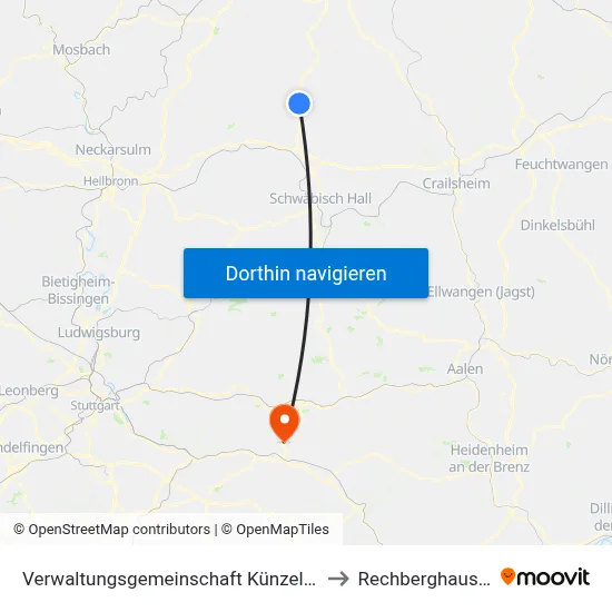 Verwaltungsgemeinschaft Künzelsau to Rechberghausen map