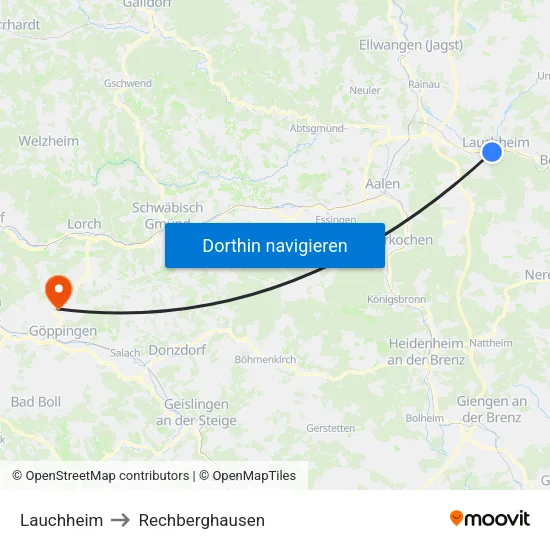 Lauchheim to Rechberghausen map