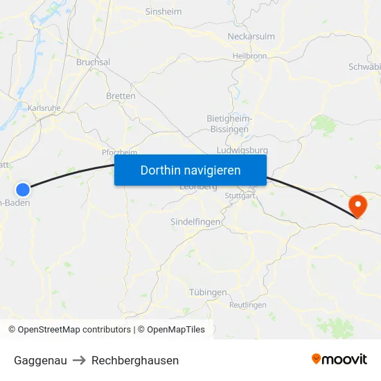 Gaggenau to Rechberghausen map