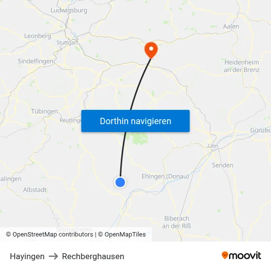 Hayingen to Rechberghausen map