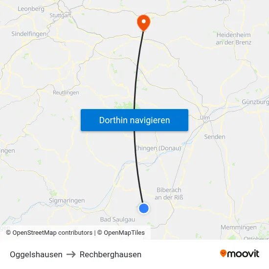 Oggelshausen to Rechberghausen map