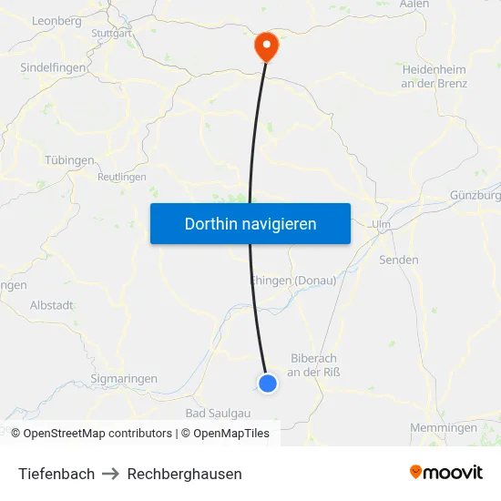 Tiefenbach to Rechberghausen map