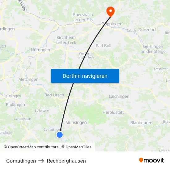 Gomadingen to Rechberghausen map