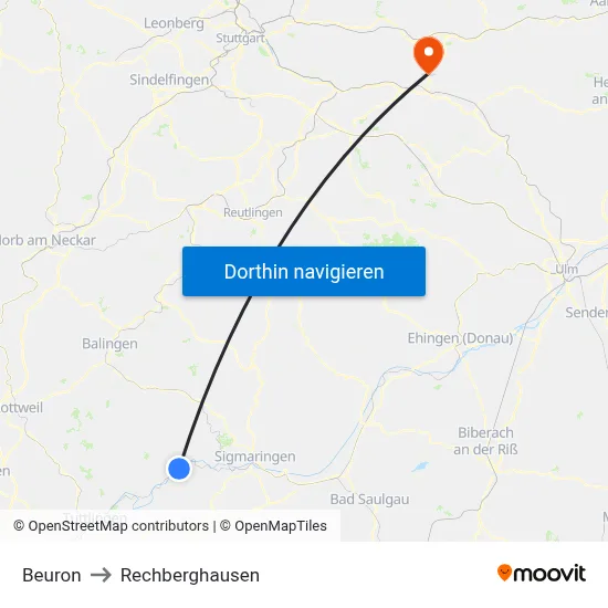 Beuron to Rechberghausen map