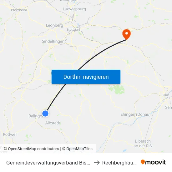 Gemeindeverwaltungsverband Bisingen to Rechberghausen map