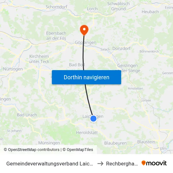 Gemeindeverwaltungsverband Laichinger Alb to Rechberghausen map