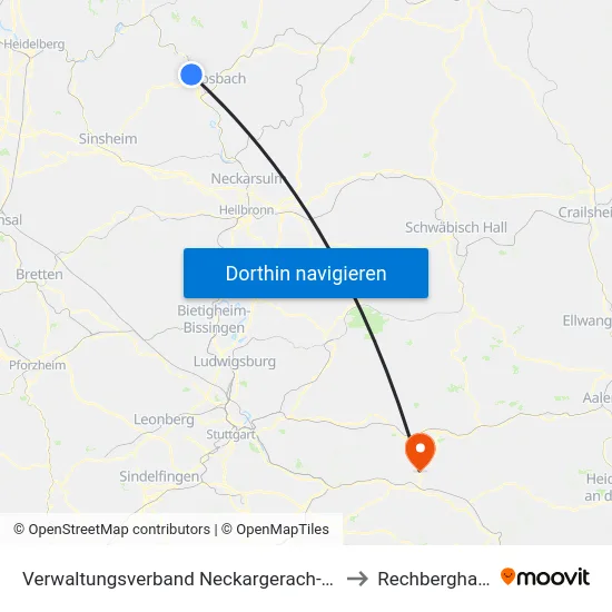 Verwaltungsverband Neckargerach-Waldbrunn to Rechberghausen map