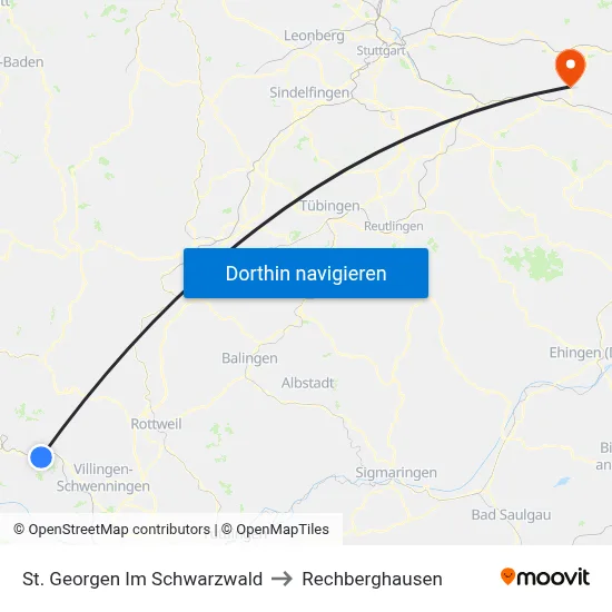 St. Georgen Im Schwarzwald to Rechberghausen map