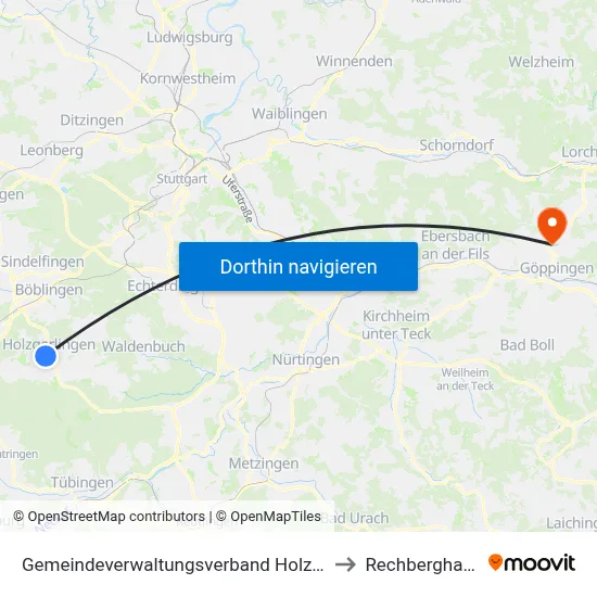 Gemeindeverwaltungsverband Holzgerlingen to Rechberghausen map